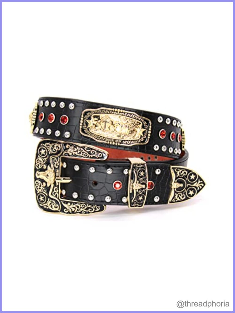 Genuine Leather Western Concho Belt Silver Studs Rhinestone Cowboy Rodeo